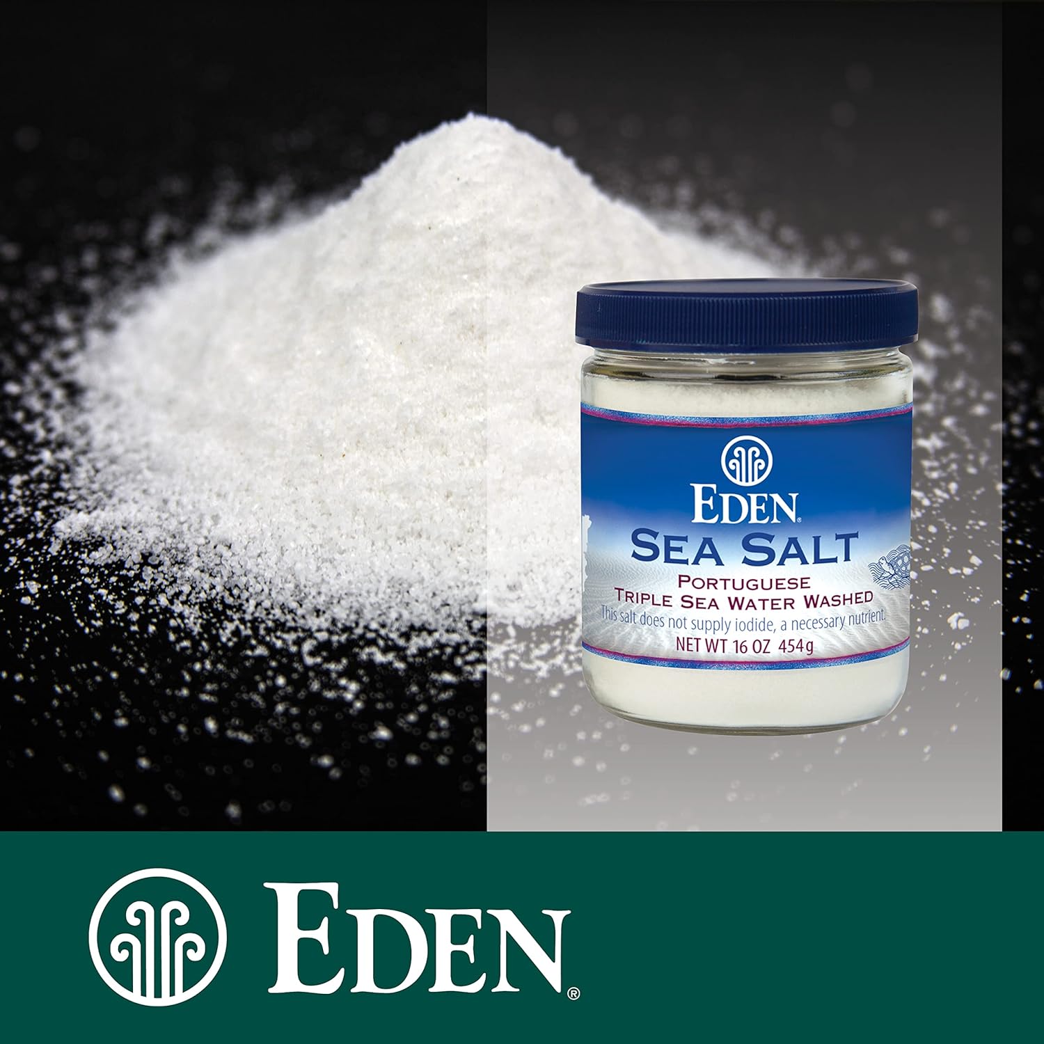 Eden Sea Salt, Hand Harvested Portuguese, Triple Sea Water Washed, Fine Grind, 82 Trace Minerals, Glass Jar, 16 Oz (1Lb) : Grocery & Gourmet Food