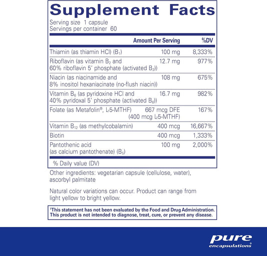 Pure Encapsulations B-Complex Plus - B Vitamins Supplement To Support Neurological Health, Cardiovascular Health, Energy Levels & Nervous System Support* - With Vitamin B12 & More - 60 Capsules