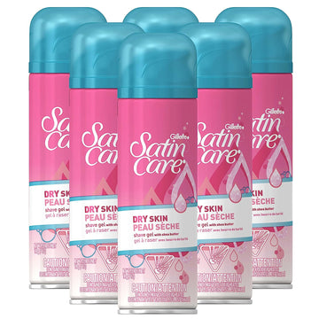 Gillette Venus Satin Care Dry Skin Shave Gel for Women, 6 Count, 7oz Each, Infused with Shea Butter for a Comfortable Shave