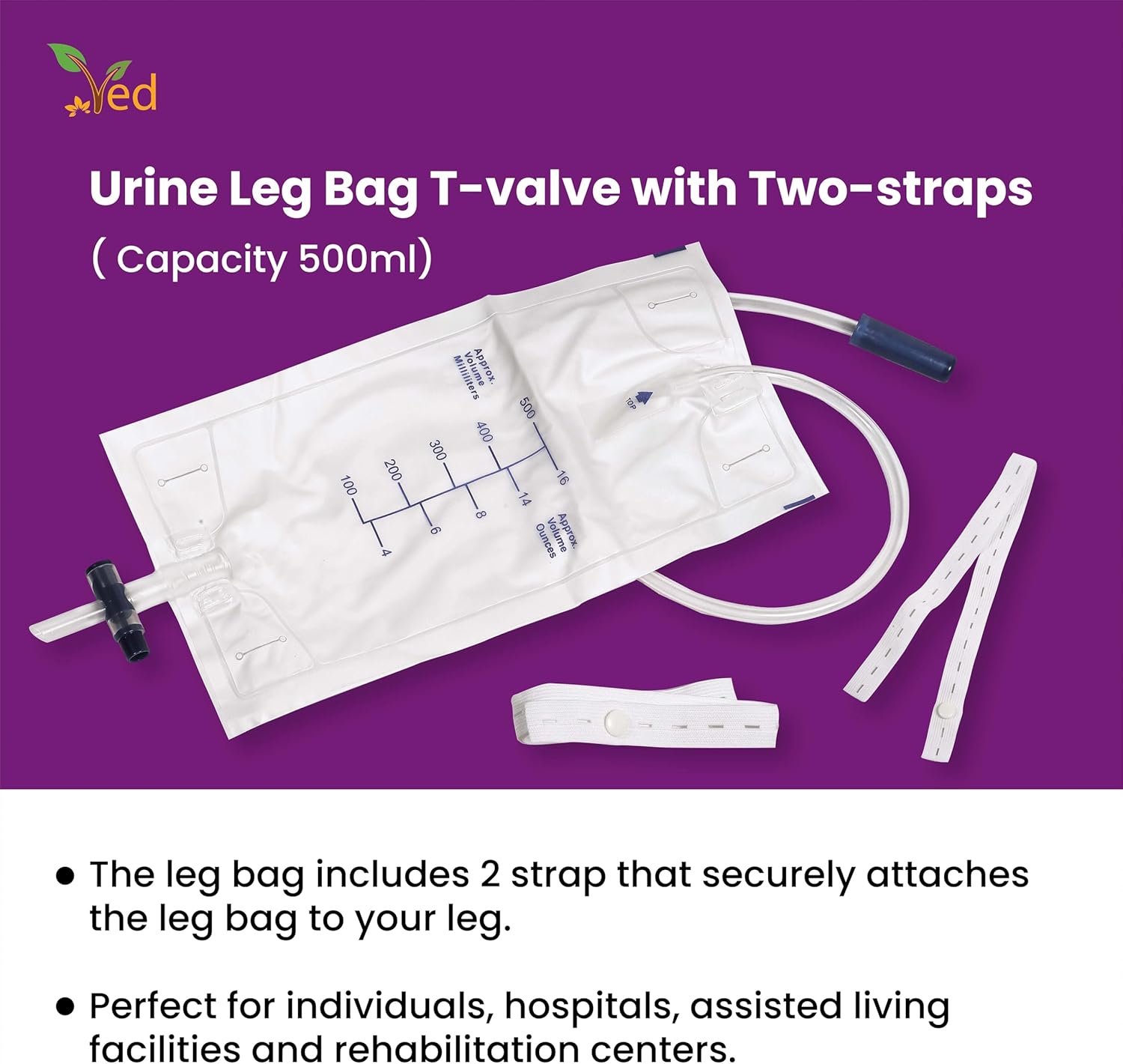 Ved Urine PVC Leg Bag, T Valve with Two Straps and a Natural Leg-Shape Design,500 ml (Pack of 5). : Amazon.co.uk: Health & Personal Care