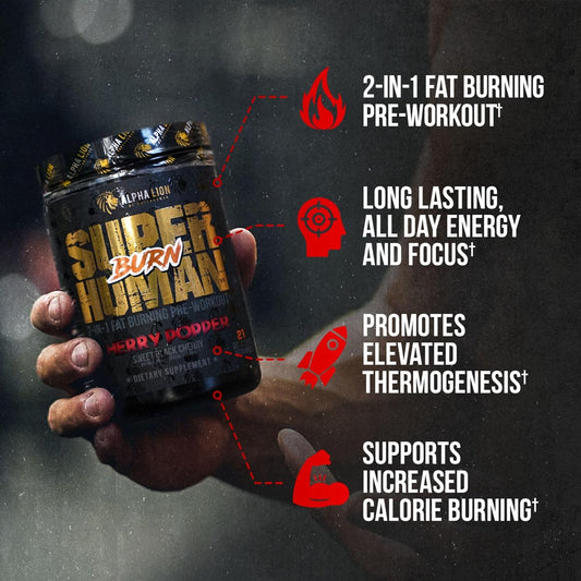 Alpha Lion Superhuman Burn – 2 In 1 Metabolism Booster Pre Workout And Thermogenic Fat Burner For Men – Appetite Suppressant And Weight Loss Supplement (21 Servings, Blue Gummy Bear Flavor)