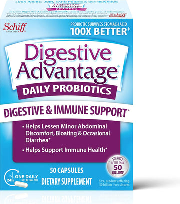 Digestive Advantage Probiotics For Digestive Health, Daily Probiotics For Women & Men, Support For Occasional Bloating, Minor Abdominal Discomfort & Gut Health, 50Ct Capsules