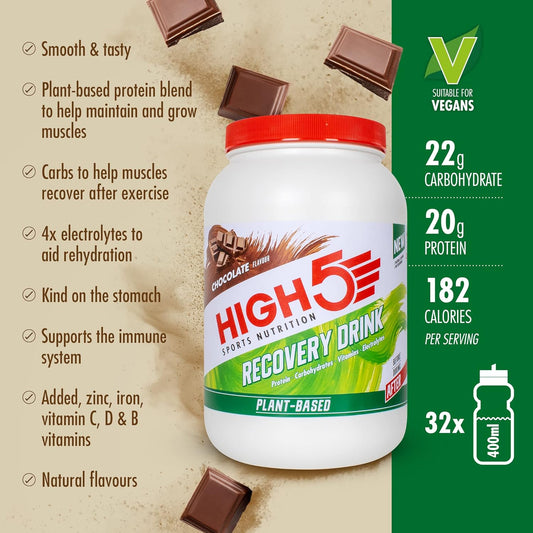 High5 Recovery Drink, Plant Based Pea Protein, Promotes Recovery, (Chocolate, 450G)