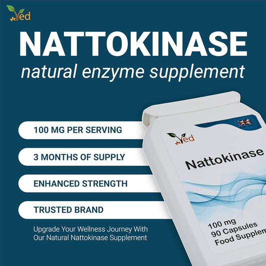 Ved Nattokinase, 2000 Fu / 100Mg, Nattokinase Natural Fermented Soybean Extract,Enzyme From Japanese Natto,90 Vegan Capsules (3 Months Supply)