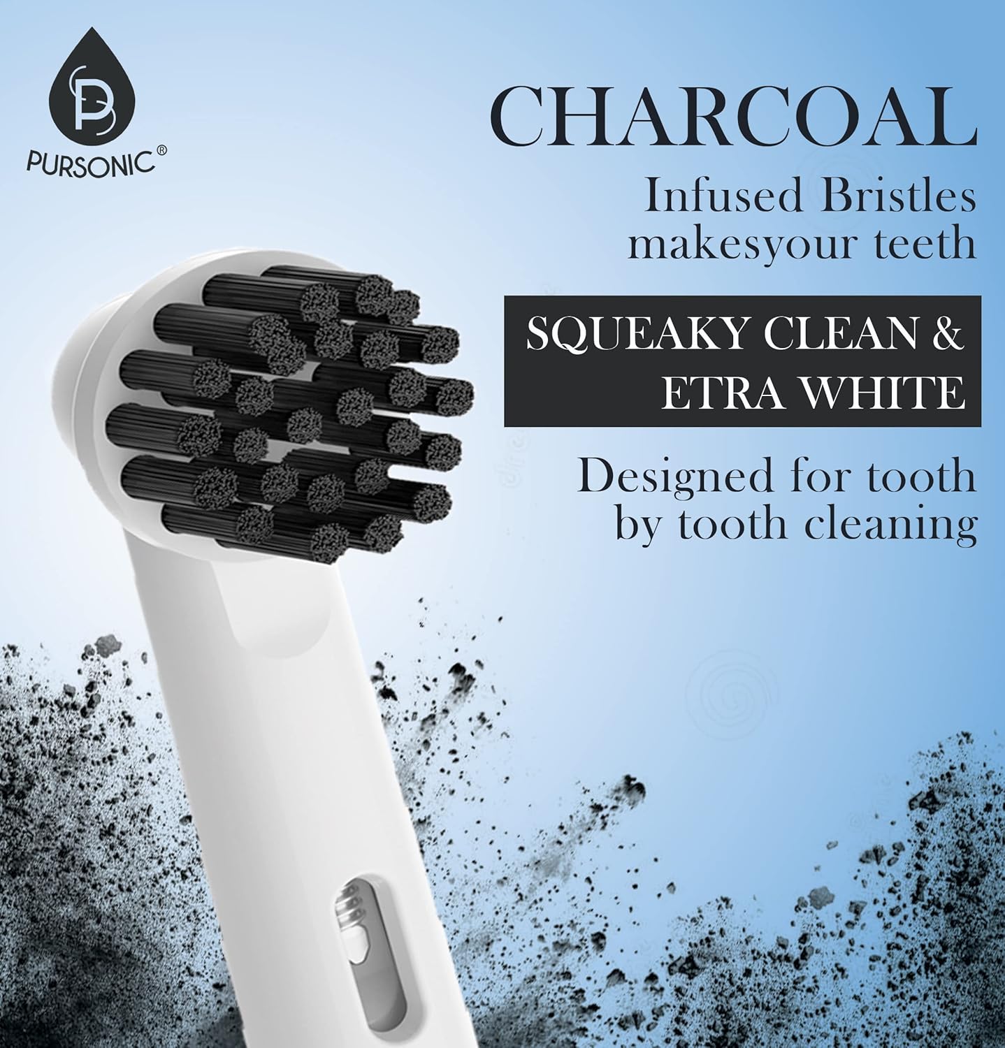 Pursonic Replacement Toothbrush Heads Charcoal Infused Bristles Compatible With Oral B Electric Toothbrush, 6 Pack : Health & Household