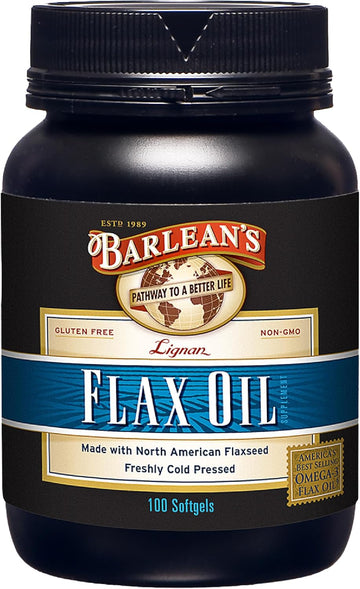 Barlean'S Lignan Flaxseed Oil Softgels, Cold-Pressed Flax Seed Supplement With 1,550 Mg Ala Omega-3 Fatty Acids For Joint & Heart Health, 1000Mg, 100 Ct