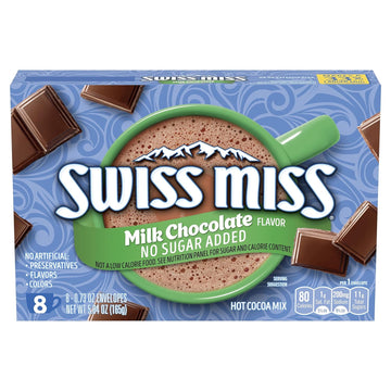 Swiss Miss Milk Chocolate Flavor No Sugar Added Hot Cocoa Mix, 0.73 Oz. 8-Count (Pack Of 12)