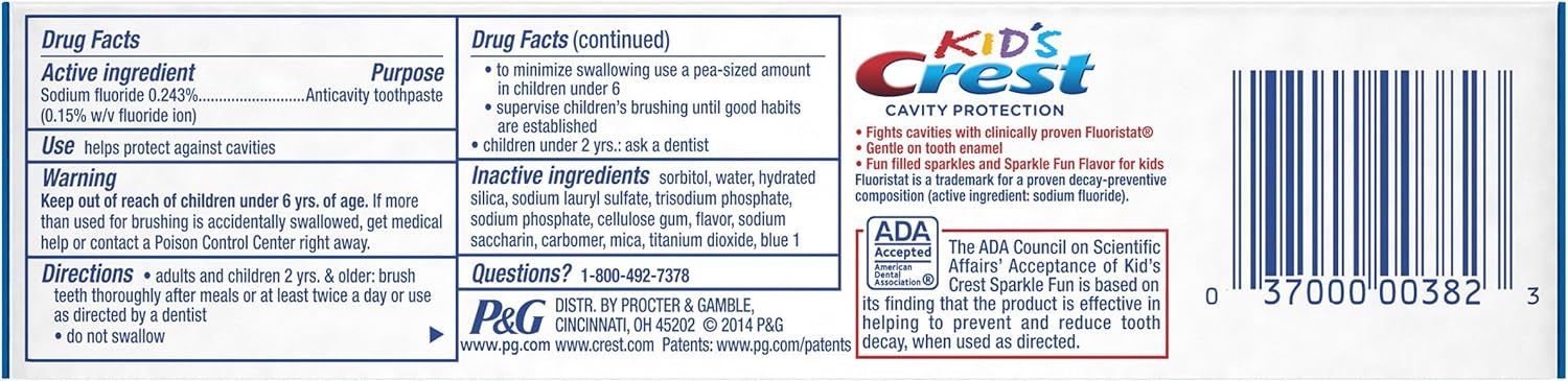 Crest Kids Fluoride Anticavity Toothpaste Sparkle Fun Flavor, 4.6 Oz