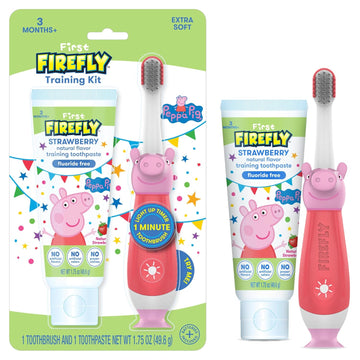 Firefly First Peppa Pig Training Kit, Light Up Toothbrush With Extra Soft Bristles And Natural Strawberry Flavor Training Toothpaste, 1.75 Oz