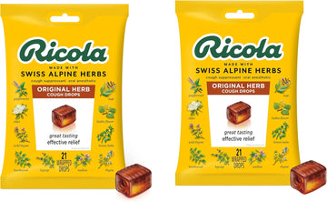 Ricola Original Herbal Cough Suppressant Throat Drops, 21Ct Bag, Pack Of 2