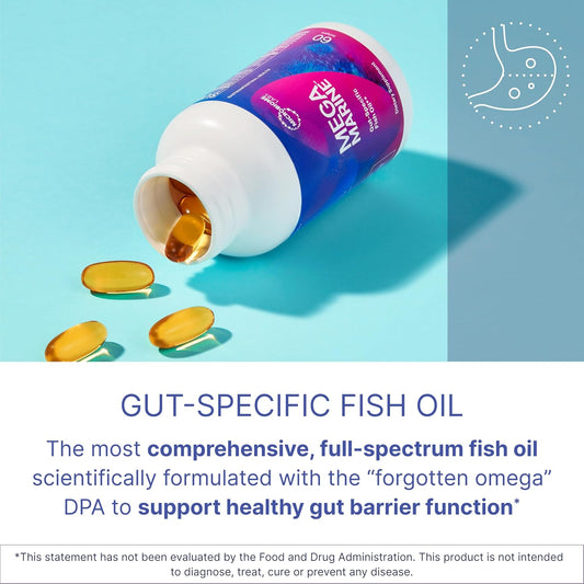 Microbiome Labs Megamarine Omega 3 Fish Oil Supplements - Gut-Specific Epa Dha Omega 3 Supplement With Dpa For Gut Health - Support Immune & Gut Barrier Function (60 Softgels)