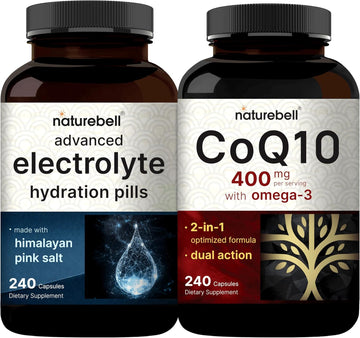 Naturebell Coq10 400Mg With Omega 3 Fatty Acids & & Advanced Electrolyte Hydration Pills Bundle Pack | Antioxidant Support | Fast Hydrating Keto