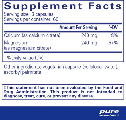 Pure Encapsulations Calcium Magnesium (Citrate) | Supplement for Bone Strength, Muscle Cramp and Tension Relief, Teeth, and Cardiovascular Health* | 180 Capsules
