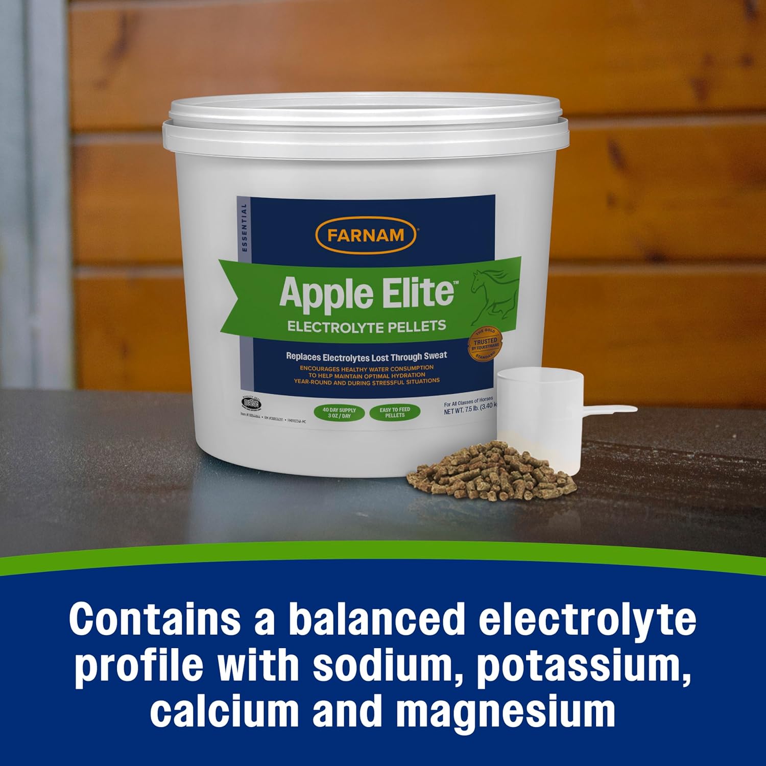 Farnam Apple Elite Electrolyte Supplement For Horses, Replaces Vital Minerals, Encourages Hydration, No Added Sugar, 7.5 Lb, 40 Day Supply : Pet Supplies