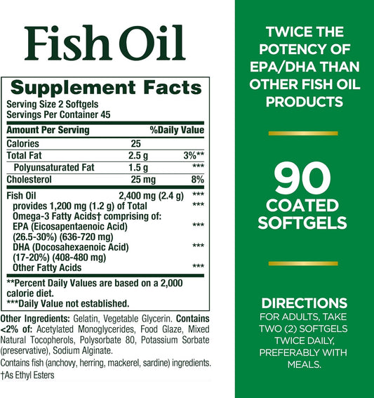 Nature's Bounty Fish Oil, Supports Heart Health, 2400mg, Coated Softge