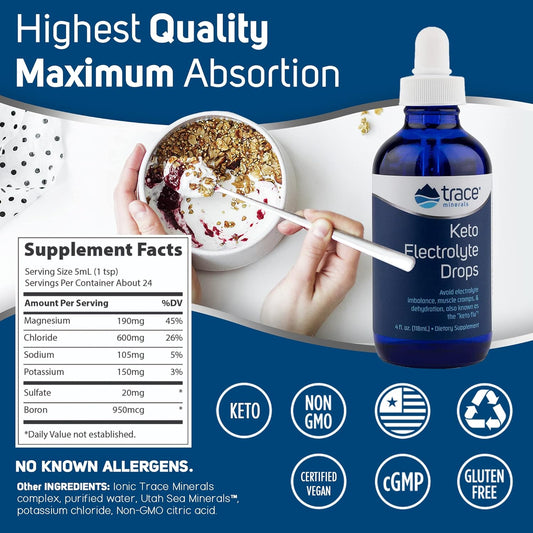 Trace Minerals | Keto Electrolyte Drops | Sugar Free Full Spectrum Electrolytes For Sustained Energy | Gluten Free, Vegan | 24 Servings