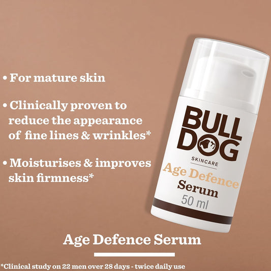 Bulldog Skincare Age Defence Face Serum For Men, Face Moisturiser For Mature Skin, Reduces Signs Of Ageing, Enriched With Brown Algae, 50Ml (Pack Of 2)