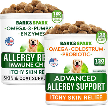 Allergy Relief + Advanced Allergy Bundle - Anti-Itch Skin&Coat Supplement + Itchy Skin Relief - Omega 3 Fish Oil + Probiotics - Itching&Paw Licking + Anti Itching Licking - 300 Chews - Made In Usa