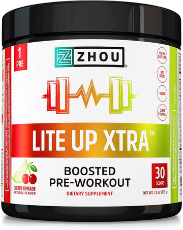 Zhou Nutrition Lite Up Xtra, Vegan Pre Workout Powder With Caffeine, C