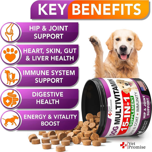 (2 Pack) Dog Multivitamin Chewable With Glucosamine - Dog Vitamins And Supplements - Senior & Puppy Multivitamin For Dogs - Pet Joint Support Health - Immunity - Mobility - Energy - 240 Chews