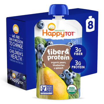 Happytot Organics Stage 4 Fiber & Protein, Pears, Blueberries & Spinach, 4 Ounce (Pack Of 8)