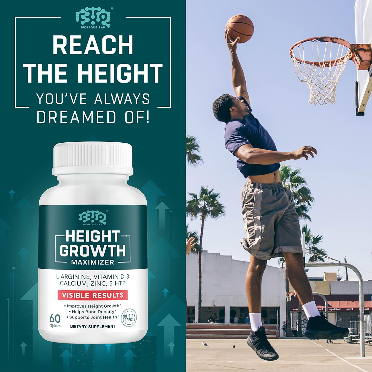 Biotequelab Height Growth Maximizer, Calcium, Vitamin D3 And Zinc Blend Pills, Bone Growth Supplement For Kids And Teens, Bone Strength, Density Support, Gmo-Free, Gluten-Free, Made In Usa, 60 Caps : Health & Household