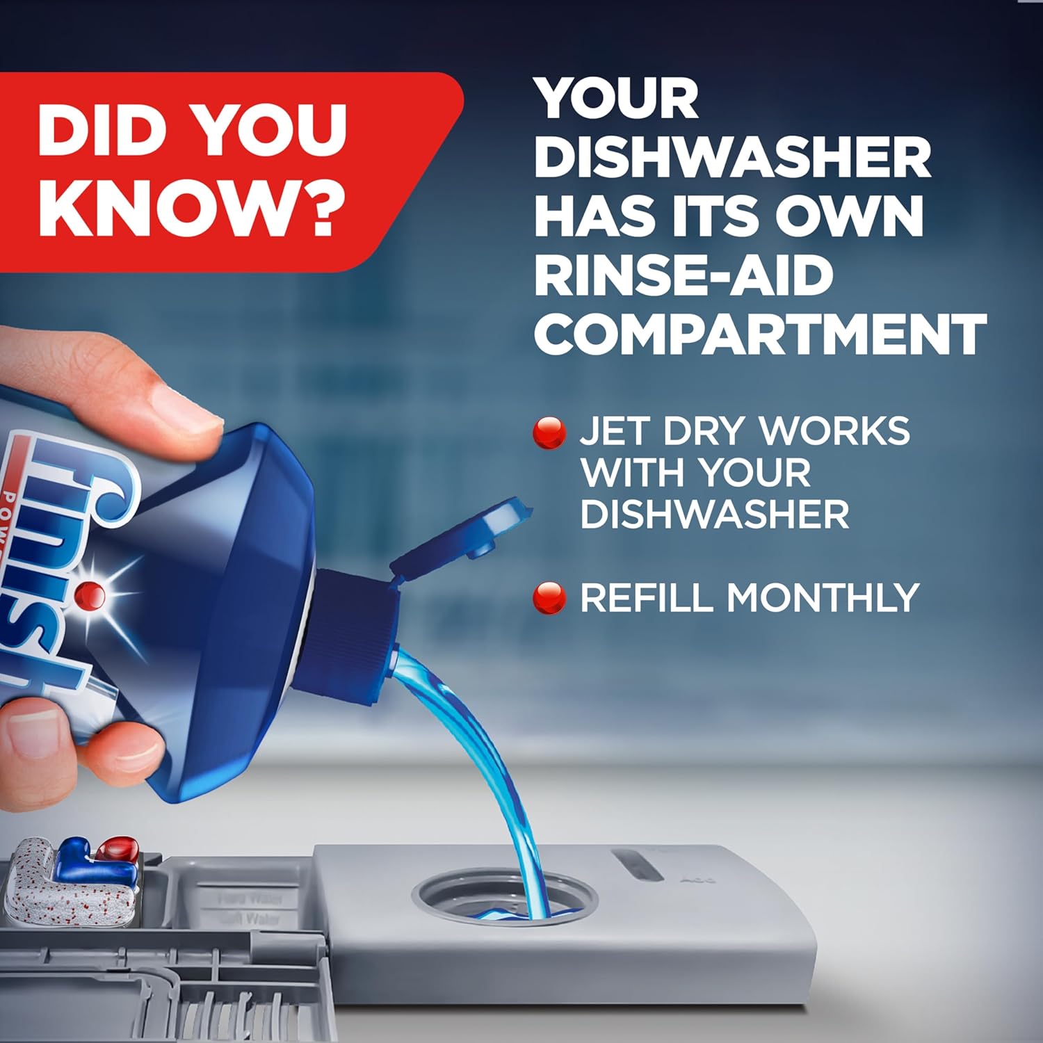 Finish Jet-Dry Dishwasher Rinse Aid, Compatible With Dishwasher Detergent, Prevents Spots & Residues, Dries, Shine & Protects, 8.45 Oz, 80 Washes. : Health & Household