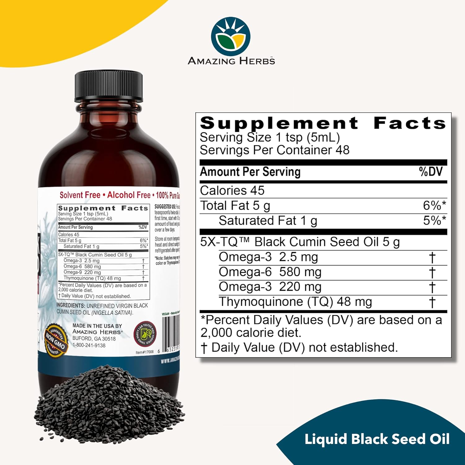 Amazing Herbs Egyptian Black Seed Oil - Gluten Free, Non GMO, Cold Pre