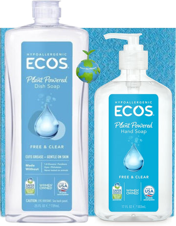 Ecos Non Toxic Dish Soap And Non Toxic Hand Soap With Biodegradeable Washable Cleaning Sponge And Free Save The Planet Sticker