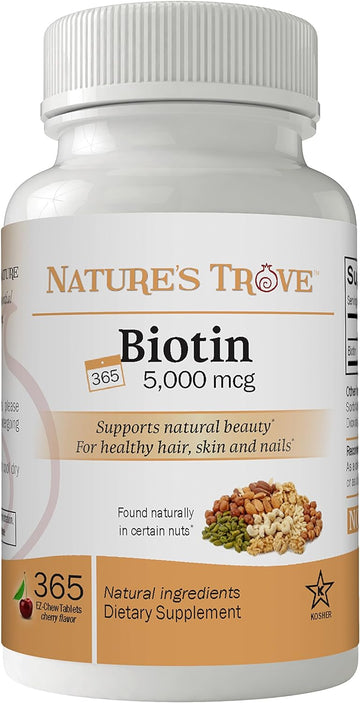 Nature'S Trove Biotin 5000 Mcg Maximum Strength 365 Ez Chew Tablets Cherry Flavor
