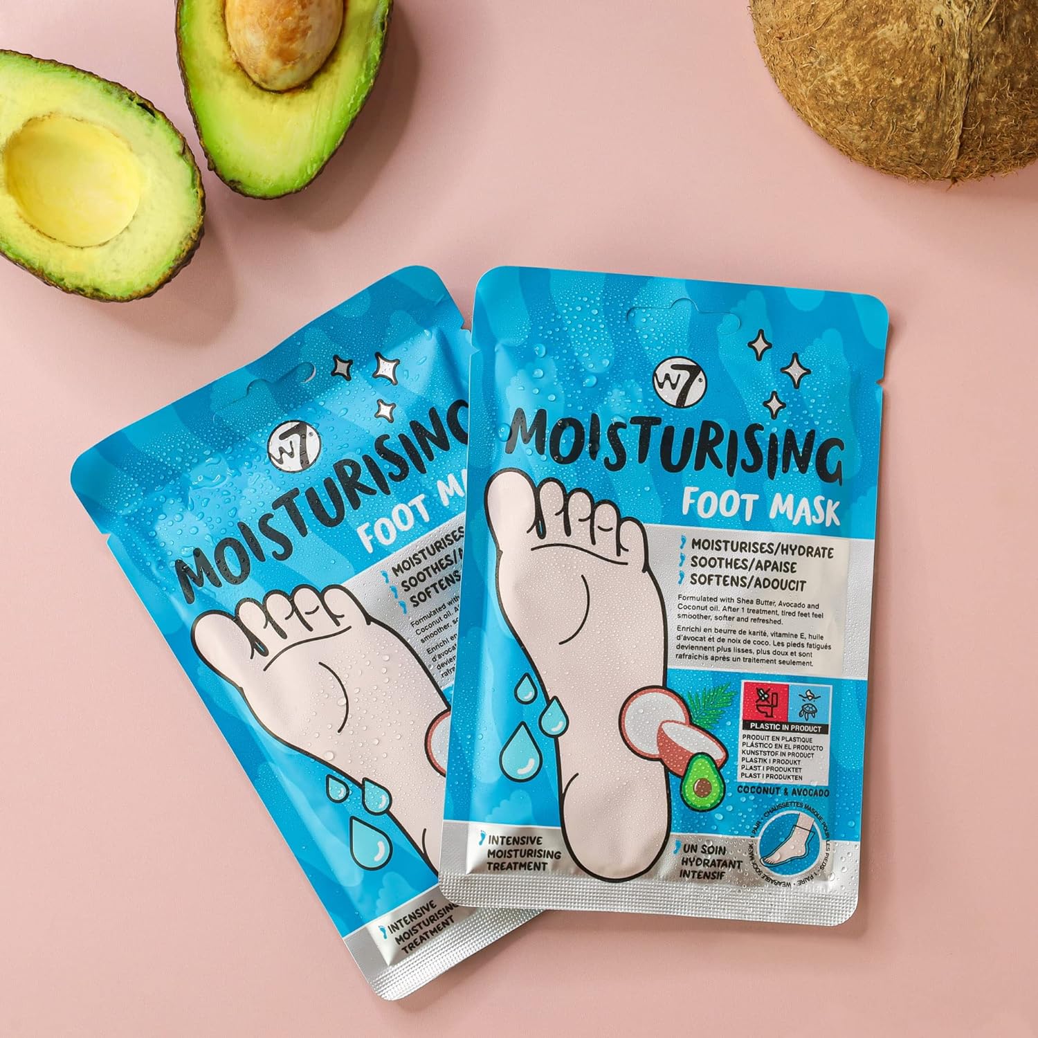 W7 Moisturizing Foot Mask Treatment - At Home Intense Hydration Sock Set - 2 Pairs - With Shea Butter, Vitamin E & Coconut Oil : Beauty & Personal Care