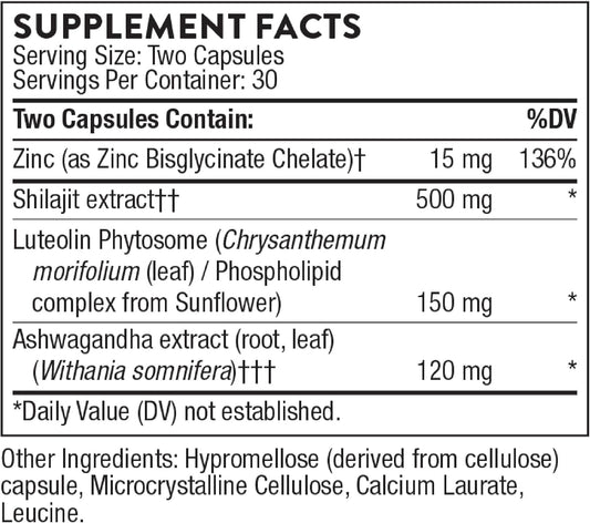 Thorne Advanced Testosterone Support - Men'S Health Supplement - With Ashwagandha, Shilajit & Zinc - Soy, Gluten & Dairy Free - 60 Capsules