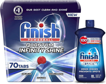 Finish Quantum Infinity Shine - 70 Count - Dishwasher Detergent - Powerball - Our Best Ever Clean And Shine, Dishwashing Tablets & Jet-Dry Rinse Aid, 8.45Oz, Dishwasher Rinse Agent & Drying Agent