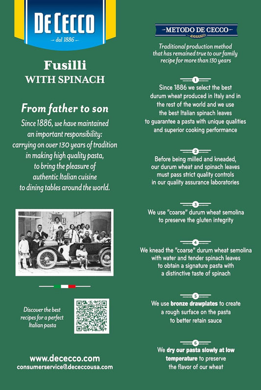 De Cecco Spinach Pasta, Fusilli No.34, 12 Ounce
