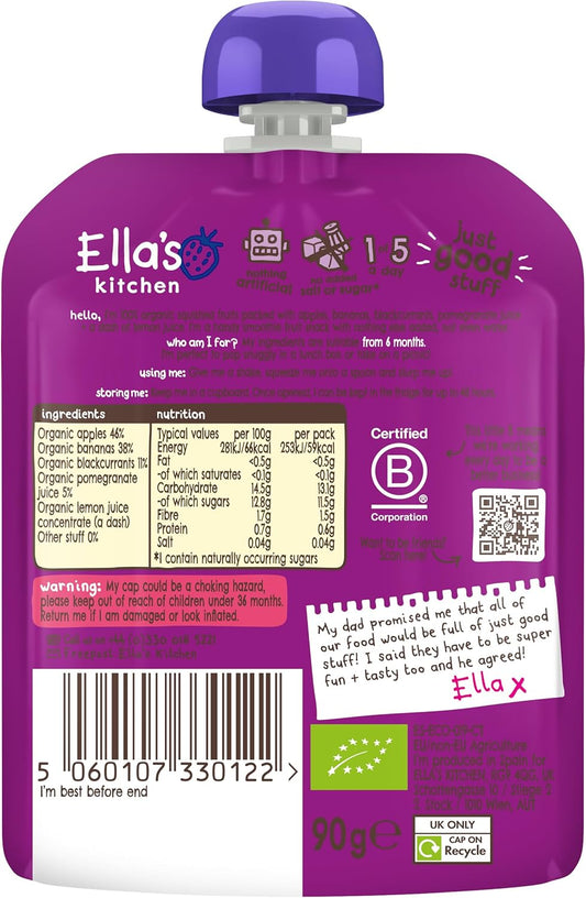 Ella'S Kitchen The Purple One Organic Smoothie Fruits, 90G (Pack Of 12)