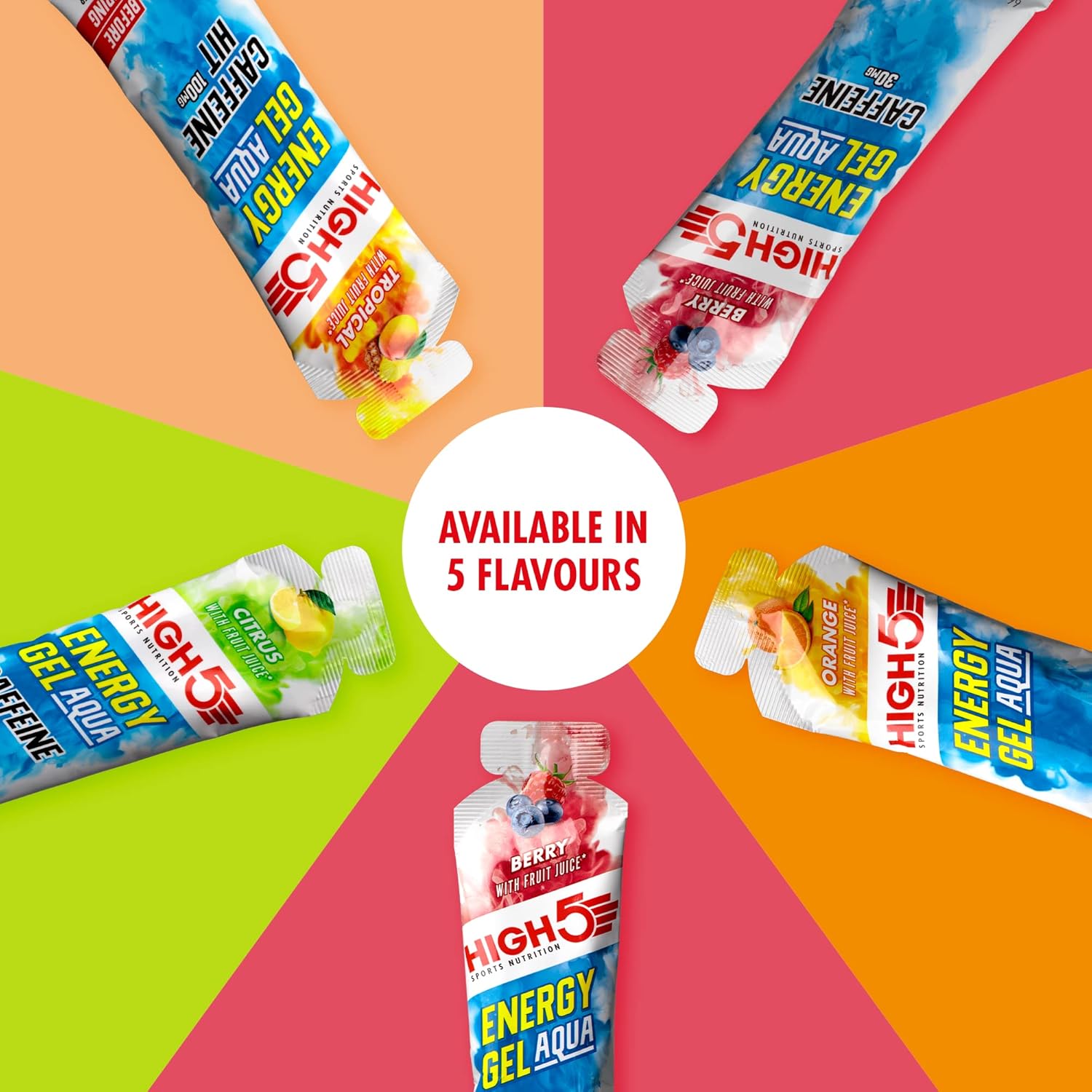 HIGH5 Energy Gels Aqua - Quick Release Sports Gels to Power Muscles for Peak Performance - Natural Fruit Juice & Caffeine-Free - Fast Energy Boost for Running, Cycling, Endurance (Orange, 5 x 66g) : Amazon.co.uk: Grocery