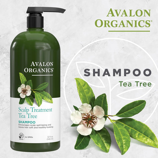 Avalon Organics Scalp Treatment Tea Tree Shampoo, Encourages Scalp Well-Being And Leaves Hair Soft, 32 Fluid Ounces