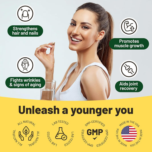 Vegan Collagen Supplements With Biotin For Hair, Skin, Nails & Joints - 2 Months Supply. Cruelty Free Plant Based Collagen Vegan, Vegetarian Collagen Booster Pills For Women And Men