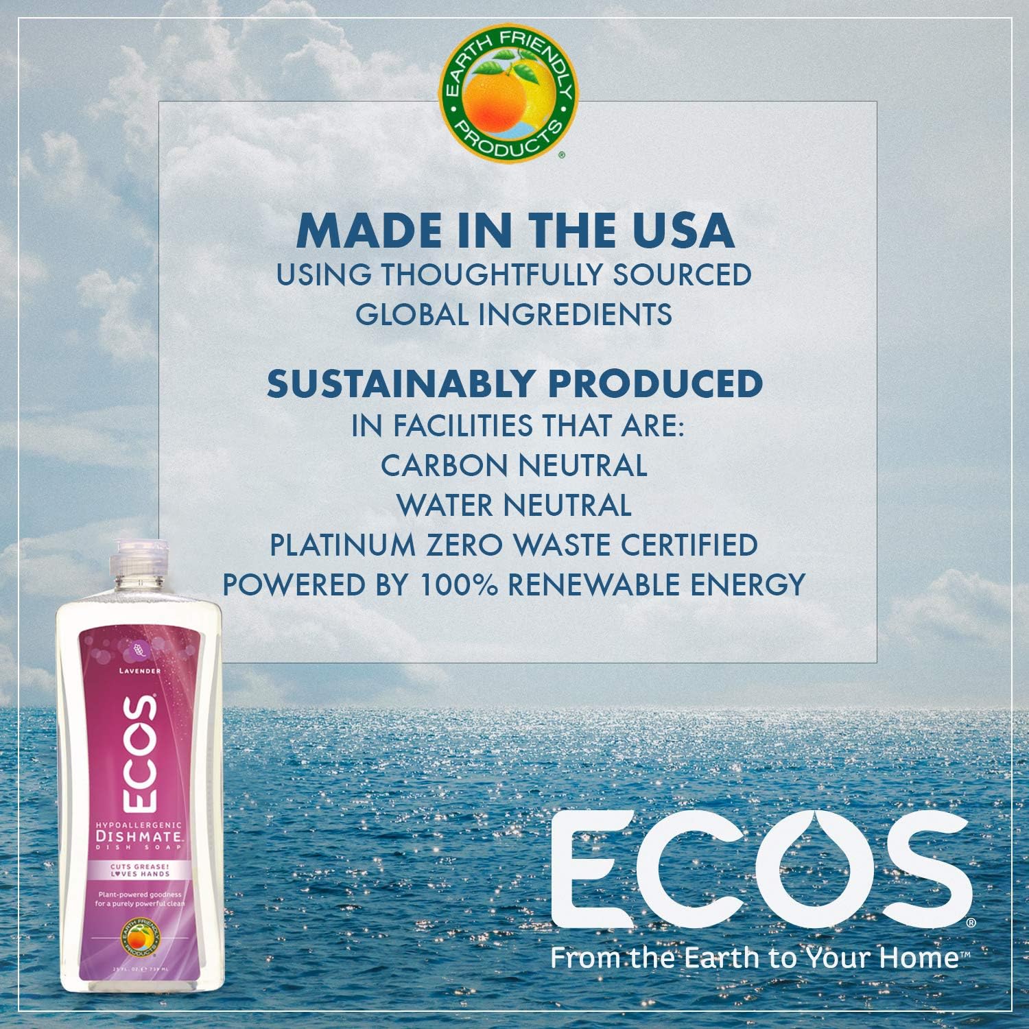 Earth Friendly Products ECOS Dishmate, Dishwashing Liquid, Natural Lavender, 25 oz, grape (97276) : Health & Household