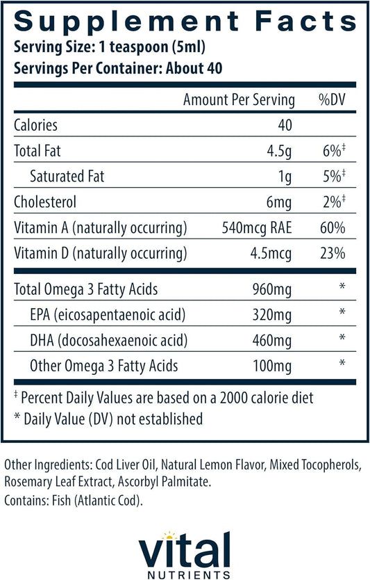 Vital Nutrients - Ultra Pure Cod Liver Oil 1025 (Pharmaceutical Grade)