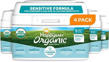 Happy Baby Organics Infant Formula, Milk Based Powder Sensitive Stage 1, 21 Ounce (Pack Of 4) Packaging May Vary