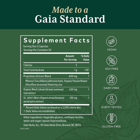 Gaia Herbs Pro Female Hormone Support Pm - Menopause Supplement For Women For Restful Sleep - With Black Cohosh, Mimosa, Passionflower & St. John’S Wort - 60 Vegan Liquid Phyto-Capsules (30 Servings)