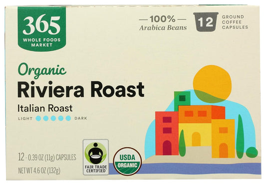 365 By Whole Foods Market, Coffee Riviera Roast Italian Roast Pods Organic 12 Count, 4.6 Ounce