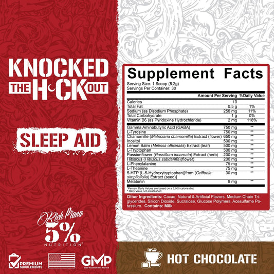 5% Nutrition Rich Piana Knocked Out Natural Sleep Aid | Post-Workout Recovery & Deep Sleep Supplement | Gaba, Melatonin, Chamomile, Tyrosine, 5-Htp, & More | 8.4 Oz, 30 Servings
