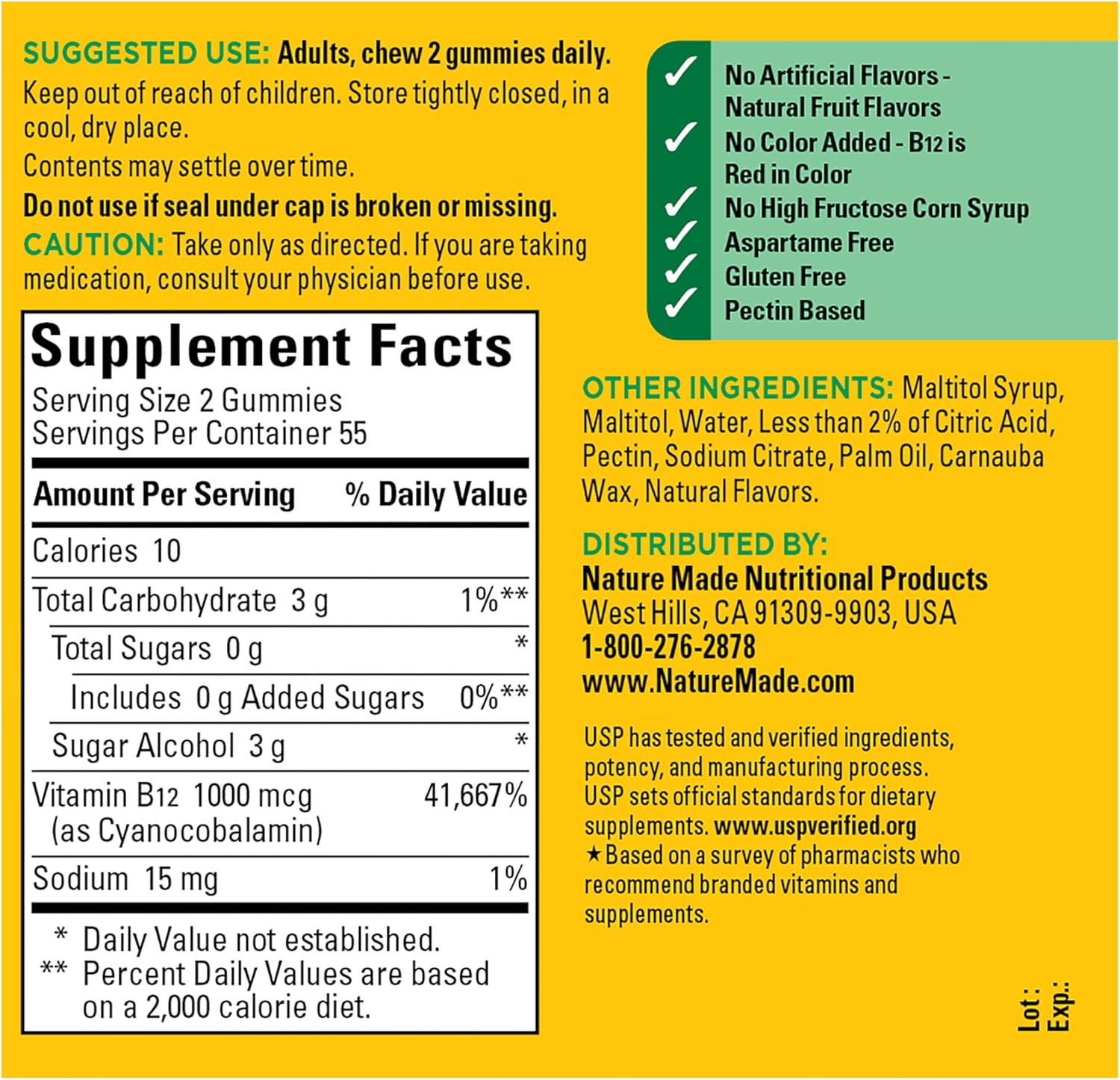 Nature Made Zero Sugar Energy Vitamin B12 Gummies 1000 Mcg Per Serving, B12 Vitamins, Energy Metabolism Support, Aspartame Free, 110 Sugar Free Gummies, 55 Day Supply : Health & Household