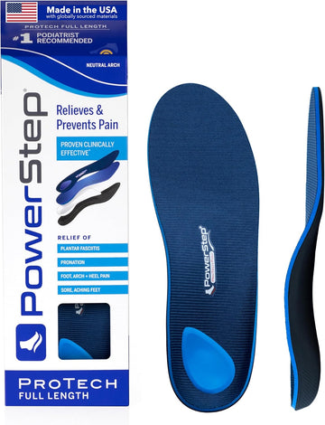 Powerstep Protech Full Length Orthotic Insoles - Medical Grade Arch Support Inserts For Relieving & Preventing Plantar Fasciitis + Heel Pain - Maximum Cushioning + Memory Foam Orthotics