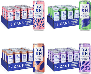 Dash Water - Pack Of 48: Lime, Raspberry, Peach, Blackcurrant - No Sugar, No Sweetener, No Calories - Infused With Wonky Fruit (330Ml Can Each)