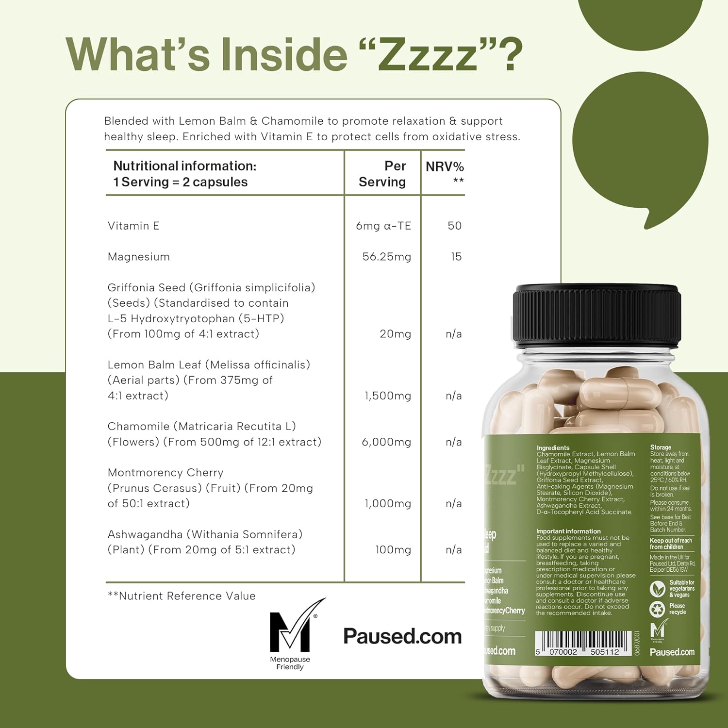 Paused Sleep Aid Supplement - 60 Capsules | 1 Month Supply Sleep Support with Magnesium, Chamomile & Ashwagandha for Natural, Fast & Quality Sleep | Vegan & Gluten-Free | UK : Amazon.co.uk: Health & Personal Care