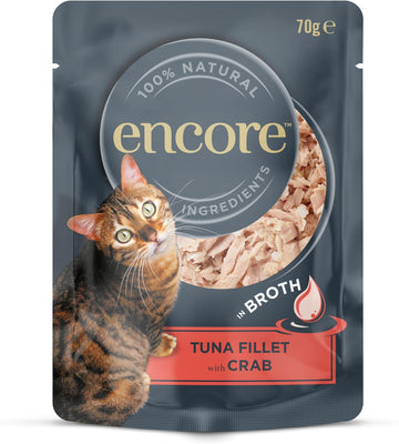 Encore 100% Natural Wet Cat Food Pouch, Succulent Tuna With Pacific Crab In Broth 70G Pouch (16 X 70G Pouches)Enc8026-1En