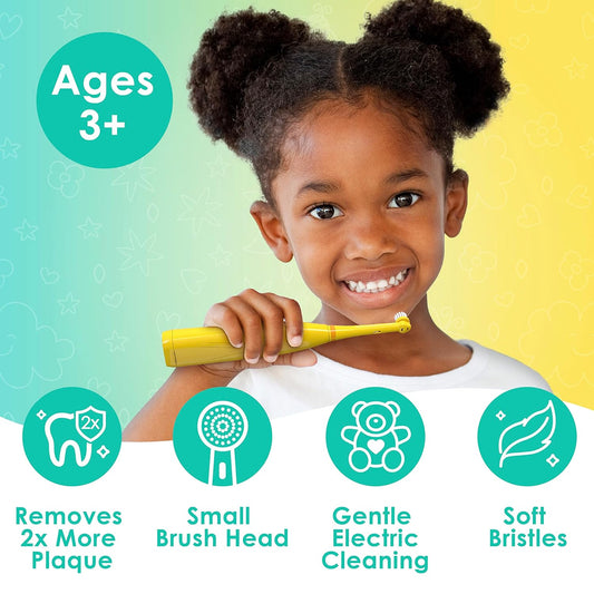 BrusheezĀ® Kidsā Electric Toothbrush Set - Safe & Effective for Ages 3+ - Parent Tested & Approved with Gentle Bristles, 2 Brush Heads, Rinse Cup, 2-Minute Timer, & Storage Base (Jovie The Giraffe)